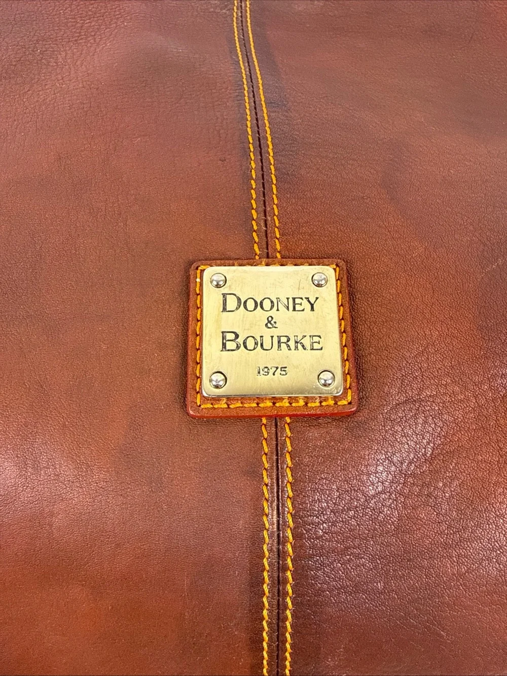 Vintage Dooney & Bourke Brown Leather Hobo Shoulder Bag with Brass Logo